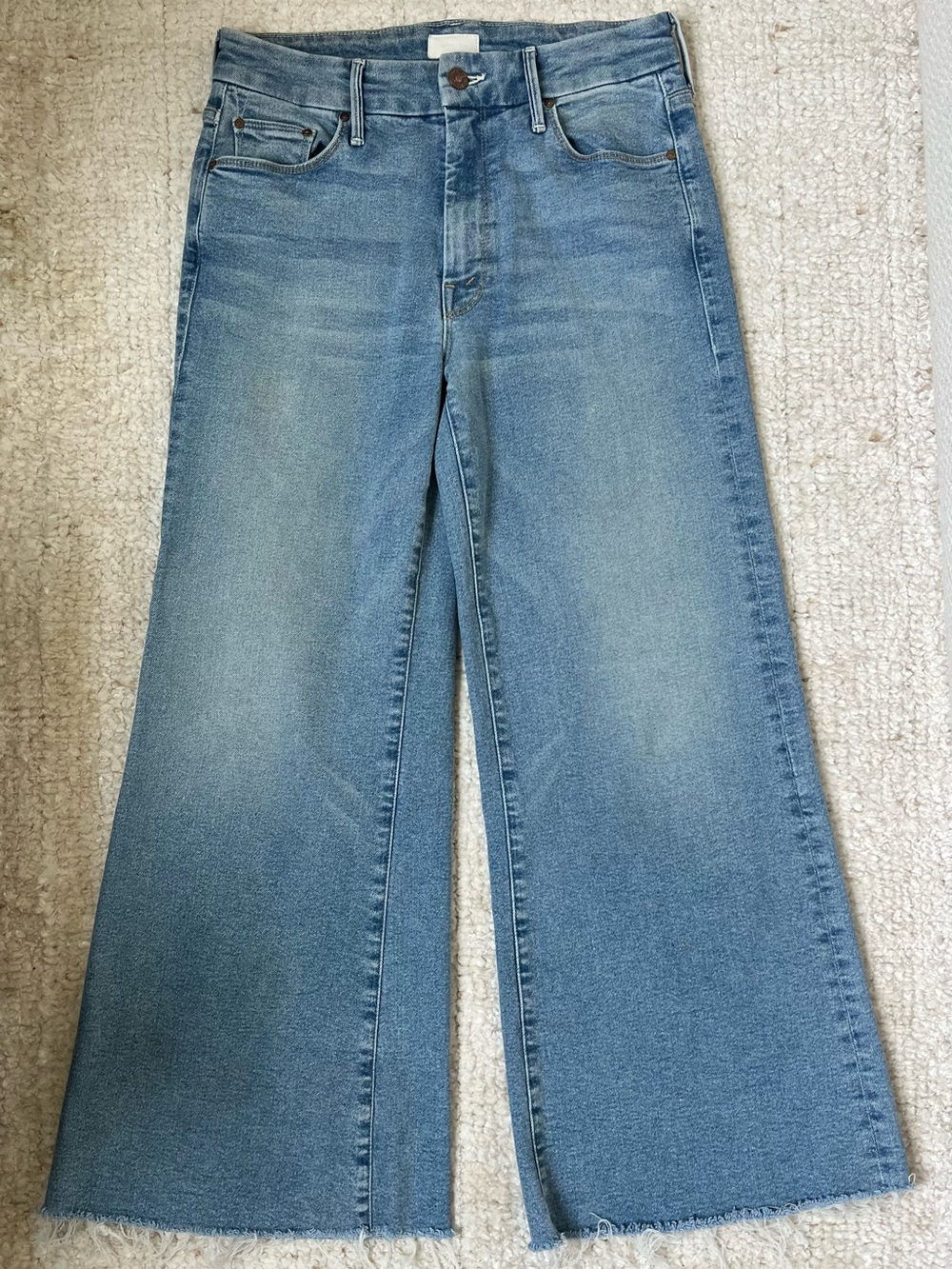 Mother The Roller Crop Fray Wide Leg Blue Jeans Womens Size 26
